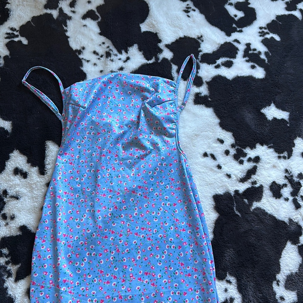 light blue w. pink flowers